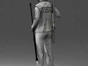 000337 Older Man with Rifle and Fishing Rod 0206 3D Model