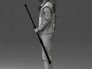 000337 Older Man with Rifle and Fishing Rod 0206 3D Model