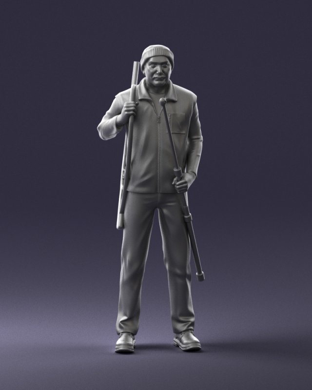000337 Older Man with Rifle and Fishing Rod 0206 3dp 3D 打印模型 .c4d .max .obj .3ds .fbx .stl .blend 