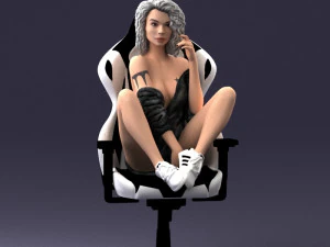 000141 Woman Sitting on Gaming Chair 0626 3D Model