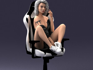000141 Woman Sitting on Gaming Chair 0626 3D Model