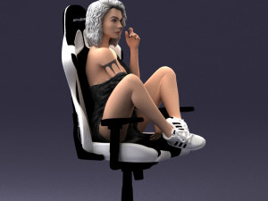 000141 Woman Sitting on Gaming Chair 0626 3D Model