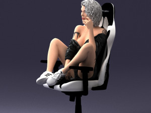 000141 Woman Sitting on Gaming Chair 0626 3D Model