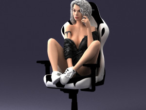 000141 Woman Sitting on Gaming Chair 0626 3D Model