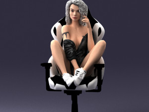 000141 Woman Sitting on Gaming Chair 0626 3D Model