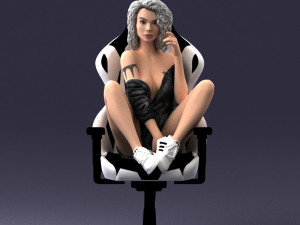 000141 Woman Sitting on Gaming Chair 0626 3D Model