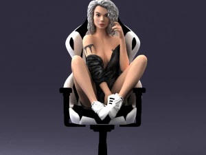 000141 Woman Sitting on Gaming Chair 0626 3D Model