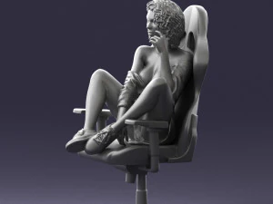 000141 Woman Sitting on Gaming Chair 0626 3D Model