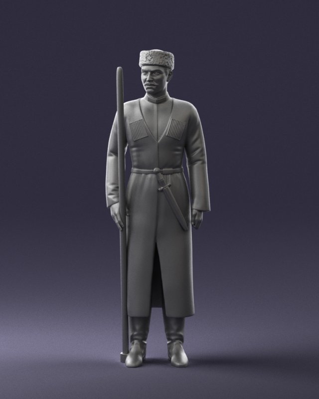 000107 Cossack Guard Soldier in Traditional Uniform 0116 3dp 3Dプリントモデル .c4d .max .obj .3ds .fbx .stl .blend