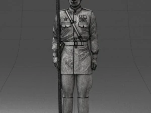 000109 Soviet Guard Soldier with Helmet and Medals 0116 3D Model