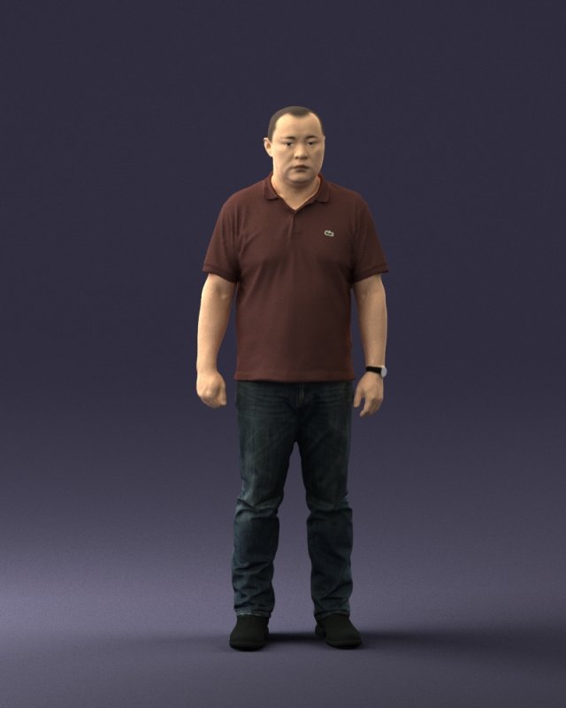 hinese man brown shirt 0520 Modello 3D .c4d .max .obj .3ds .fbx .stl .blend 
