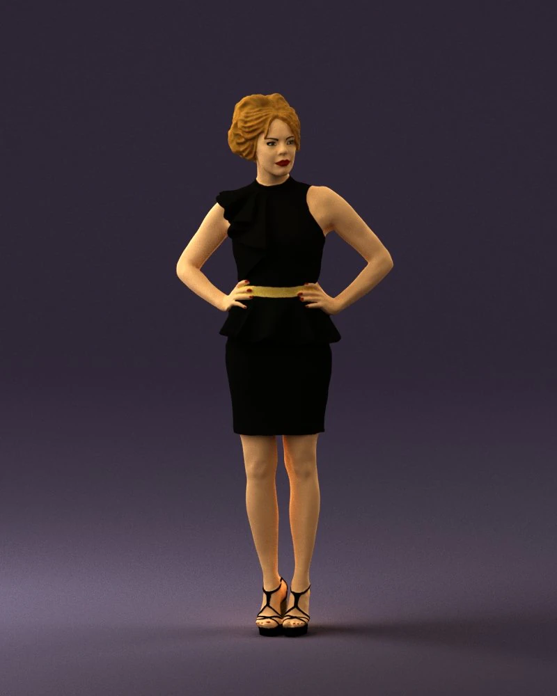 woman in black dress yellow belt 0531 3D Model .c4d .max .obj .3ds .fbx .stl .blend 