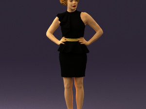 woman in black dress yellow belt 0531 3D Model