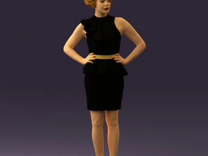 woman in black dress yellow belt 0531 3D Model