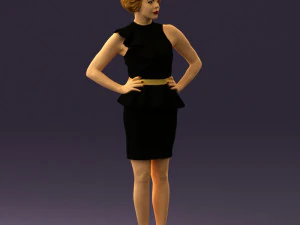 woman in black dress yellow belt 0531 3D Model