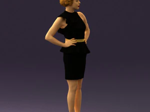woman in black dress yellow belt 0531 3D Model