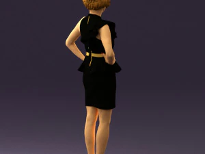 woman in black dress yellow belt 0531 3D Model