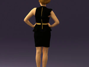 woman in black dress yellow belt 0531 3D Model