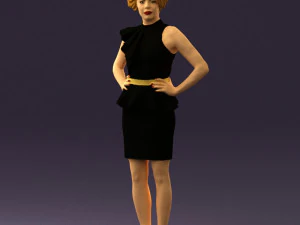 woman in black dress yellow belt 0531 3D Model