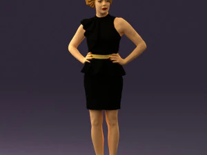woman in black dress yellow belt 0531 3D Model