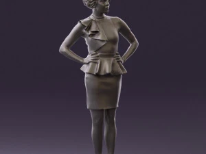 woman in black dress yellow belt 0531 3D Model