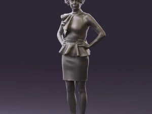 woman in black dress yellow belt 0531 3D Model