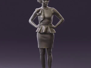 woman in black dress yellow belt 0531 3D Model