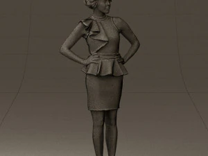 woman in black dress yellow belt 0531 3D Model