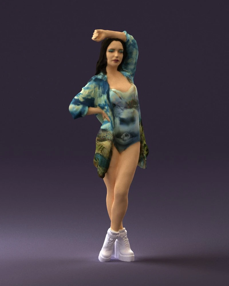 woman in colored swimsuit long hair 0529 3d print ready 3D Print Model .c4d .max .obj .3ds .fbx .stl .blend 
