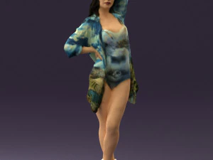 Frau im farbigen Badeanzug mit langen Haaren 0529 3D-Druck bereit 3D Druckmodell