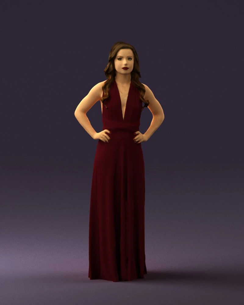 woman in burgundy dress 0526 3D Model .c4d .max .obj .3ds .fbx .stl .blend 