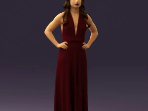 woman in burgundy dress 0526 3D Model