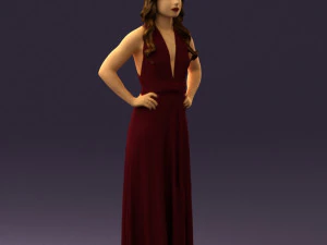 woman in burgundy dress 0526 3D Model
