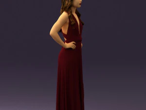 woman in burgundy dress 0526 3D Model