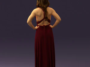 woman in burgundy dress 0526 3D Model