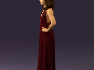 woman in burgundy dress 0526 3D Model