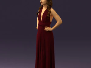 woman in burgundy dress 0526 3D Model