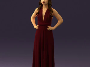 woman in burgundy dress 0526 3D Model