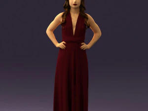 woman in burgundy dress 0526 3D Model