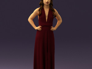 woman in burgundy dress 0526 3d print ready Modello di stampa 3D