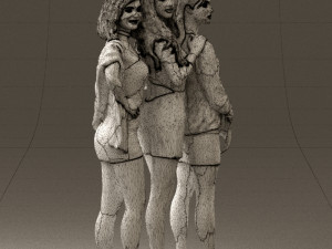 three woman in dress 0524 Model 3D