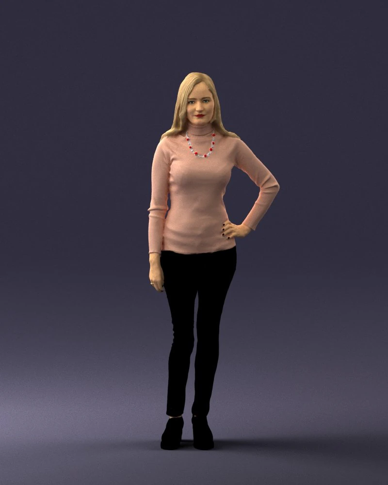 blonde in coffee sweater 0484 3D Model .c4d .max .obj .3ds .fbx .stl .blend 