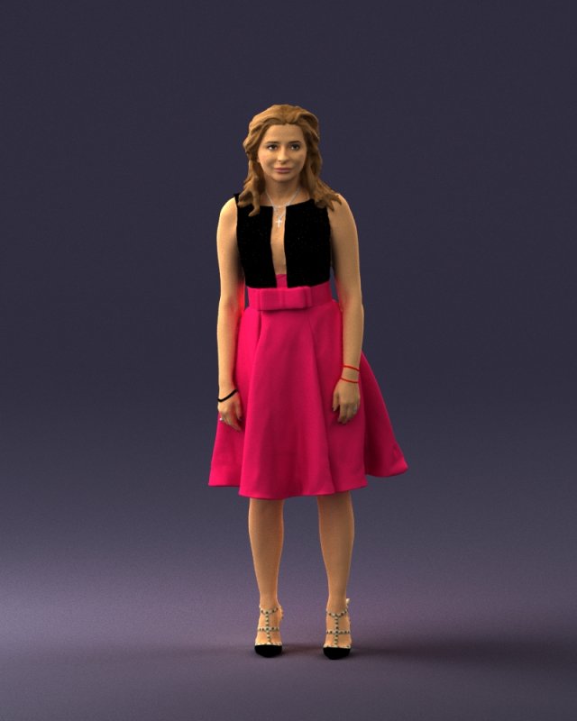 woman in crimson skirt 0483 3D 모델 .c4d .max .obj .3ds .fbx .stl .blend 