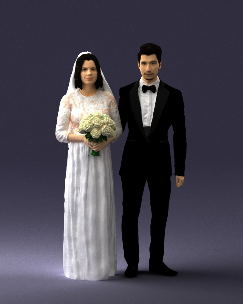 bride and groom brunettes 0481 3D Model .c4d .max .obj .3ds .fbx .stl .blend 