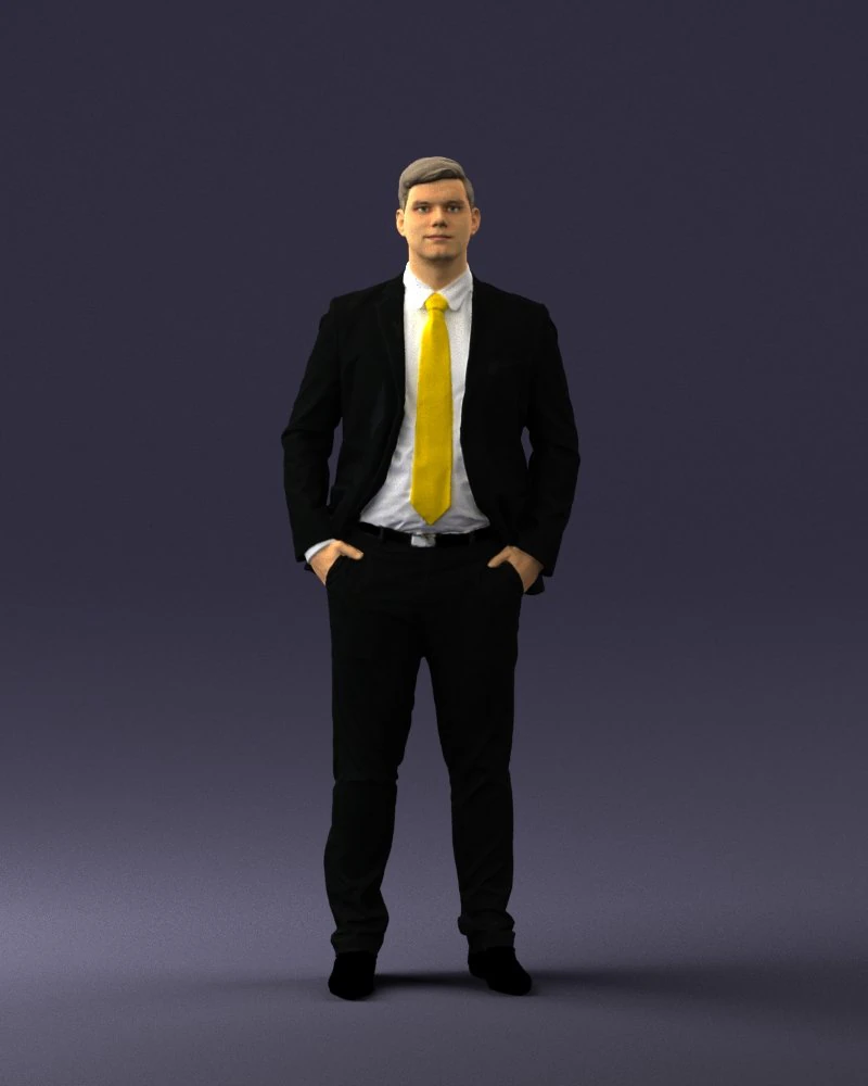 man in suit and yellow tie 0489 3D Model .c4d .max .obj .3ds .fbx .stl .blend 