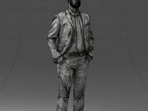 man in suit and yellow tie 0489 3D Model