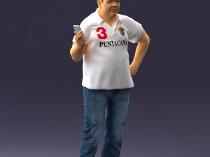 man in t-shirt with phone 0464 3D 모델