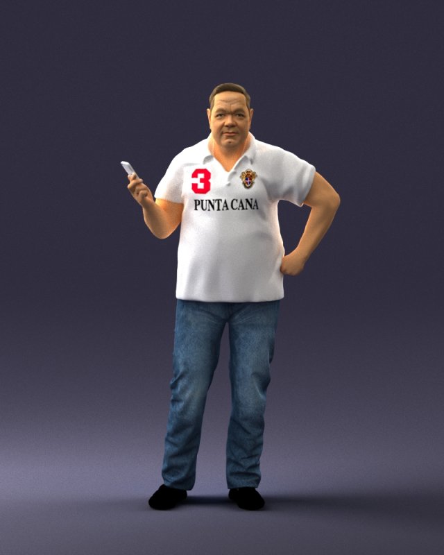 man in t-shirt with phone 0464 3d print ready 3D 打印模型 .c4d .max .obj .3ds .fbx .stl .blend 