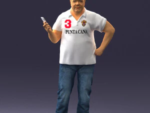 穿着 T 恤的男人拿着电话 0464 3D 打印准备好了 3D 打印模型