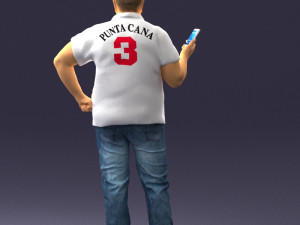 man in t-shirt with phone 0464 3d print ready 3D 打印模型